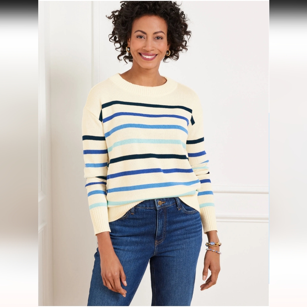 NWT Talbots Cewneck Striped Pima Cotton Sweater Size Medium